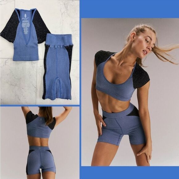 Free People Rise & Shine Set In Blue/Black Combo - Picture 1 of 5